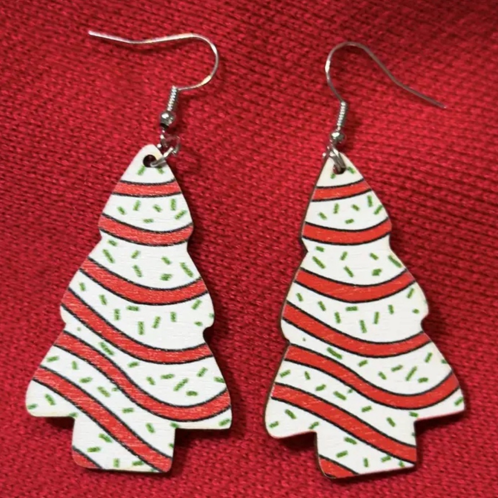 Whimsical Christmas Tree Print Dangling Earrings